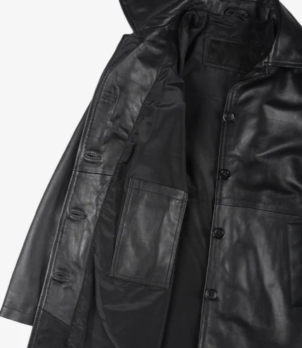 3/4 Length Black Leather Coat