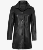 Women's Long Black Leather Car Coat - Image 3