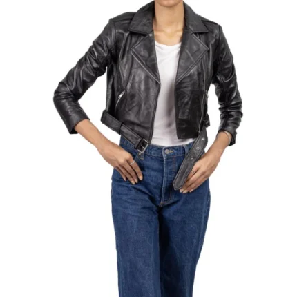 cropped leather biker jacket