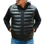 mens leather puffer vest