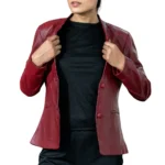 Women’s Mandarin Collar Leather Coat - Image 10