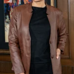 women’s mandarin collar leather jacket