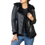 Women’s Double-Breasted Black Shearling Leather Coat
