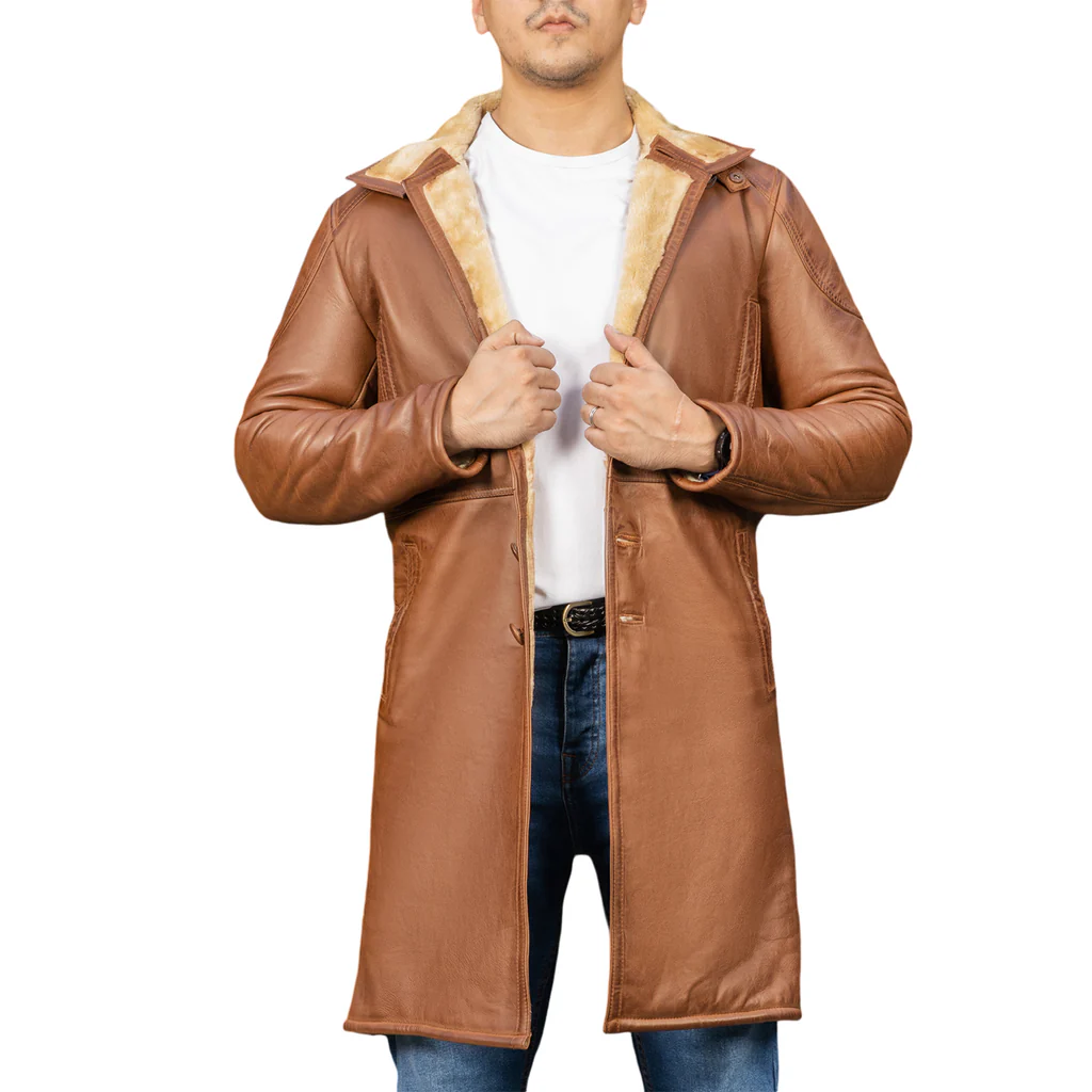 mens tan shearling leather coat