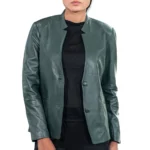 women’s mandarin collar leather jacket