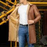 genuine leather tan winter coat
