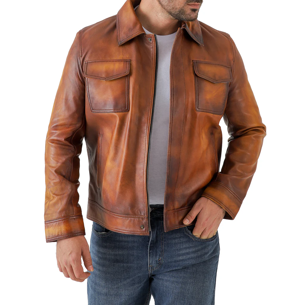 mens genuine leather distressed jacket