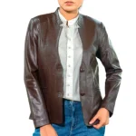 mandarin collar womens leather coat