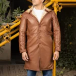 durable tan mens shearling overcoat