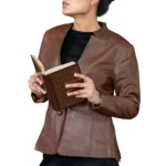 Women’s Mandarin Collar Leather Coat - Image 7