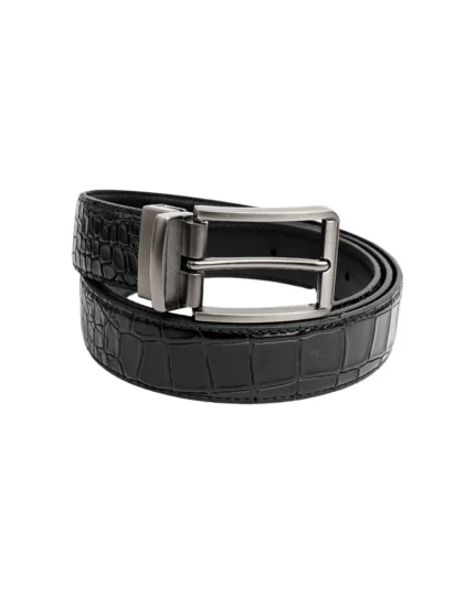 Black and brown croc leather belt