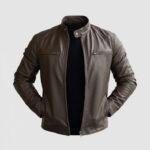 brown leather biker jacket