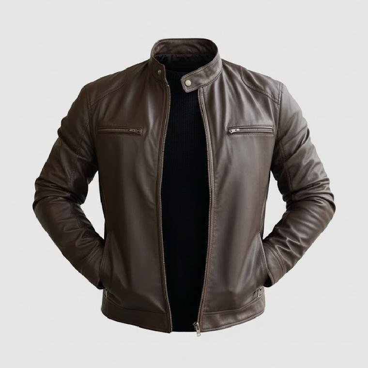 brown leather biker jacket