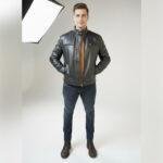mandarin collar black leather jacket