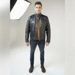 zip pocket black leather biker jacket