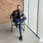 Mandarin Collar Leather Jacket