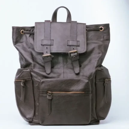 Brown leather travel backpack
