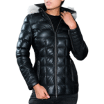 women's leather puffer jacket
