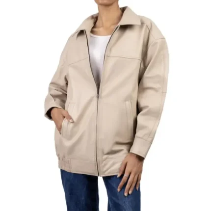 oversized white leather jacket