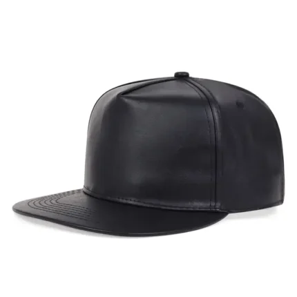 Black Leather Snapback Hat for Men