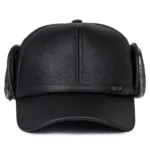 Men’s Leather Baseball Cap with Lined Earflaps - Image 3