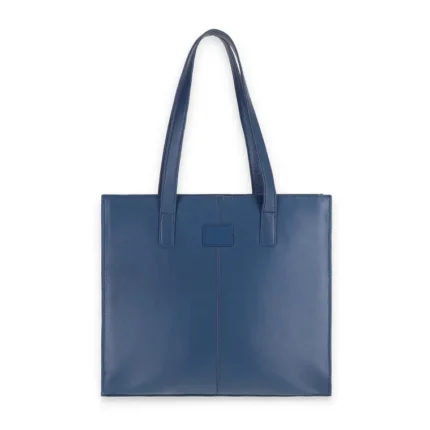 navy blue leather tote bag