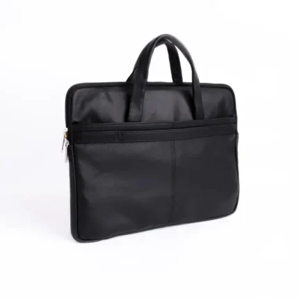 Ultra-slim black leather laptop bag