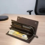 Classic Brown PU Leather Zipper Wallet for Men - Image 2