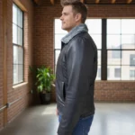 Mens leather bomber with fur lining