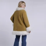 Women’s Vintage Tan Tibet Trim Suede Shearling Coat - Image 2