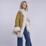 Women’s Vintage Tan Tibet Trim Suede Shearling Coat - Image 4
