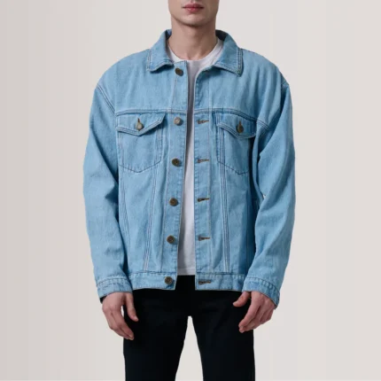 light blue oversized denim jacket