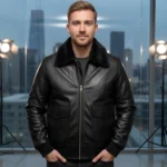 leather bomber jacket with shearling collar