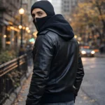 leather jacket with balaclava