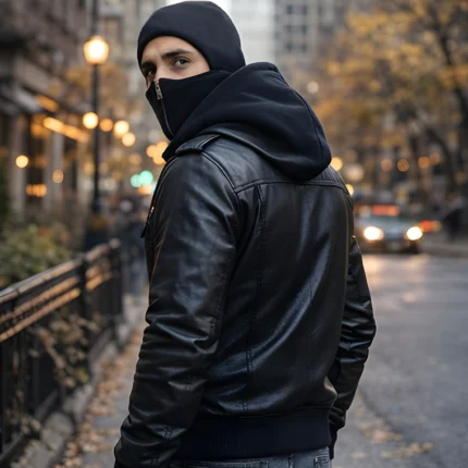 leather jacket with balaclava