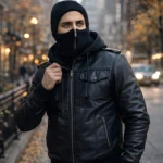 leather bomber with detachable hood
