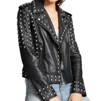 women’s black leather biker jacket