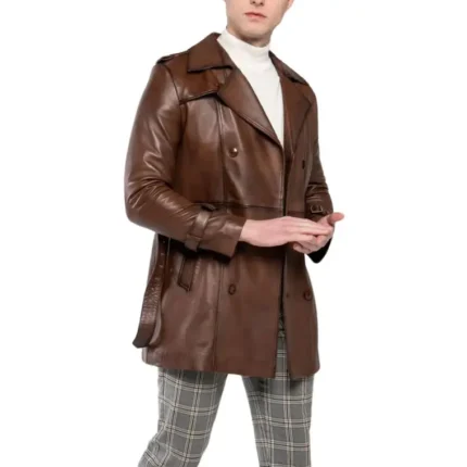 mens double breasted leather coat