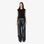 Women's Relaxed Fit High Rise Wide Leather Pants