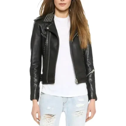 women’s black leather biker jacket