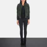 Bliss Women's Green Suede Bomber Jacket - Image 3