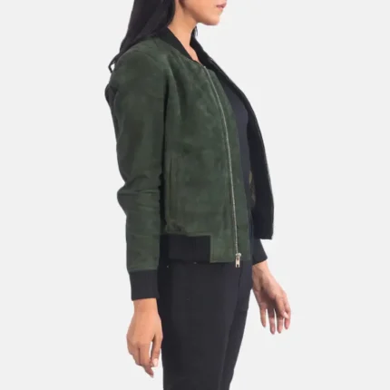 Womens green suede bomber jacket