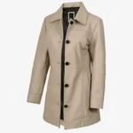 Kandis Women's Biege Real Leather Car Coat