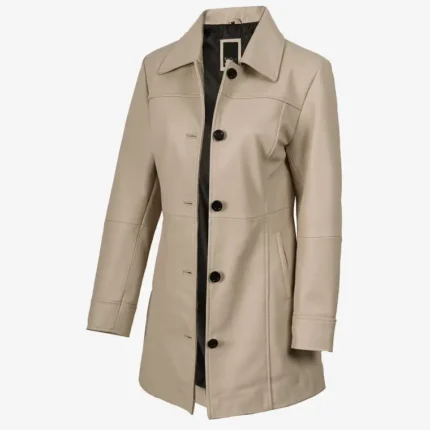 Kandis Women's Biege Real Leather Car Coat