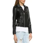 Chic Aria Women’s Studded Black Leather Biker Jacket - Image 5