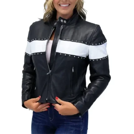 black studded leather jacket for women
