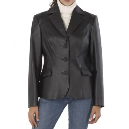black leather blazer for women
