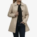 Kandis Women's Biege Real Leather Car Coat - Image 3