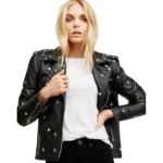 women’s star studded leather moto jacket