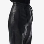 Women's Drawstring Waist Relaxed Leather Jogging Pants - Image 4